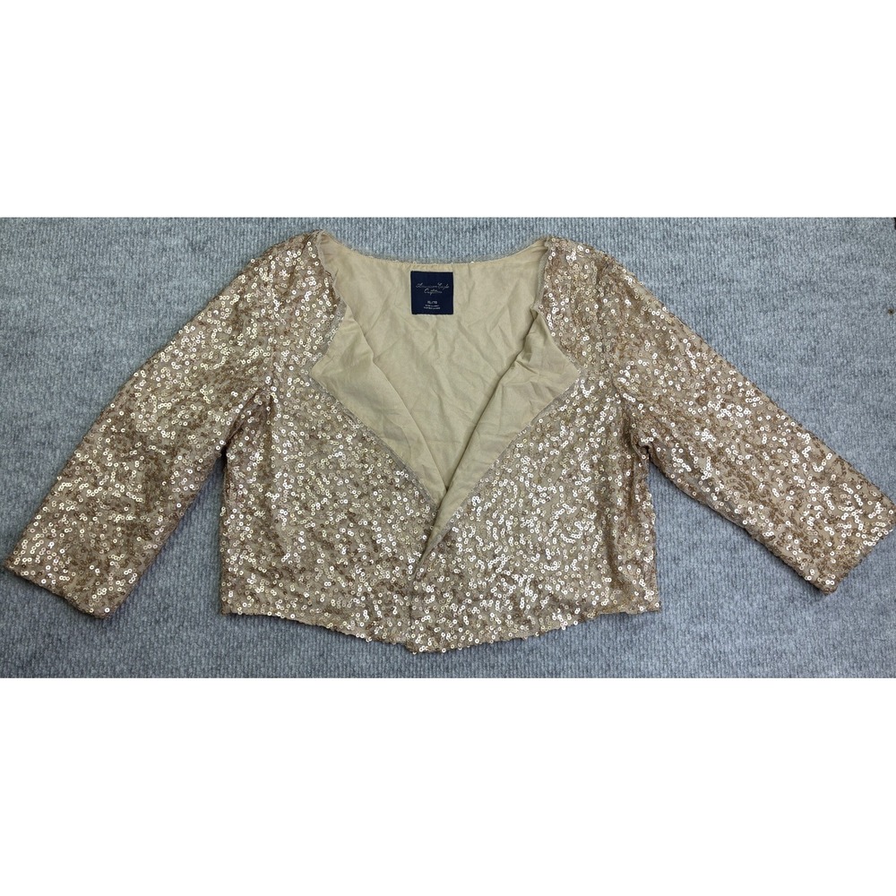 American Eagle Outfitters Women's XL Gold Sequin Cropped Open Front Jacket